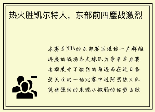 热火胜凯尔特人，东部前四鏖战激烈