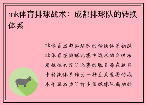 mk体育排球战术：成都排球队的转换体系